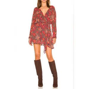 Women's Free People Teegan Floral Print Mini Dress Size XS Red Blue Boho Cottage